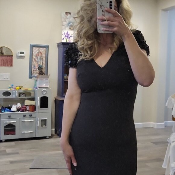 Bagley Mishka Embellished Sequin Beaded Cap Sleeve Gown V Neck V Back Size 8 - Picture 7 of 13